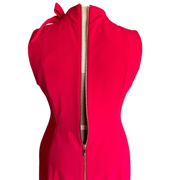 Calvin Klein Womens Red Mock Neck Bow Sheath Dress Office Siren Gold Zipper 12 - Picture 12 of 13